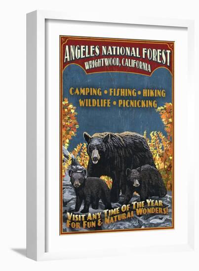 Angeles National Forest - Wrightwood, California - Black Bears Vintage Sign-Lantern Press-Framed Art Print