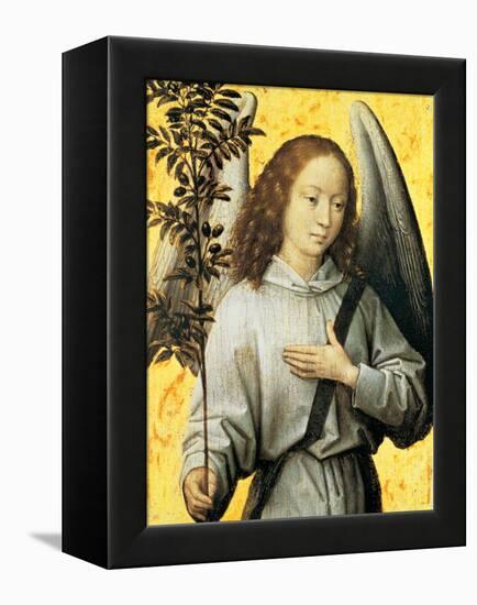 Angelo con ramo d'ulivo-Hans Memling-Framed Stretched Canvas