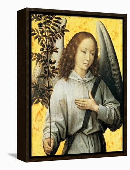 Angelo con ramo d'ulivo-Hans Memling-Framed Stretched Canvas