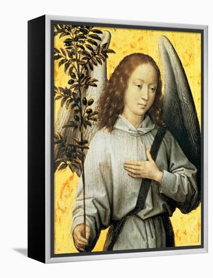 Angelo con ramo d'ulivo-Hans Memling-Framed Stretched Canvas