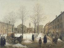Milan, Piazza Borromeo under Snow-Angelo Inganni-Giclee Print