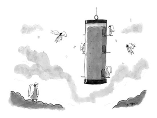 Angels Fly Around A Bird Feeder New Yorker Cartoon Premium