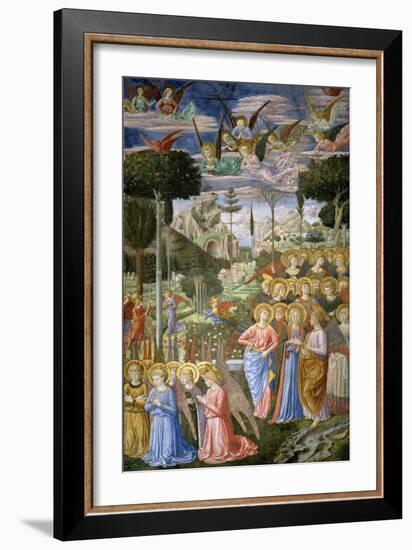 Angels in a Heavenly Landscape, Right Hand Wall of Apse, Journey of the Magi Cycle, Chapel, c.1460-Benozzo di Lese di Sandro Gozzoli-Framed Giclee Print