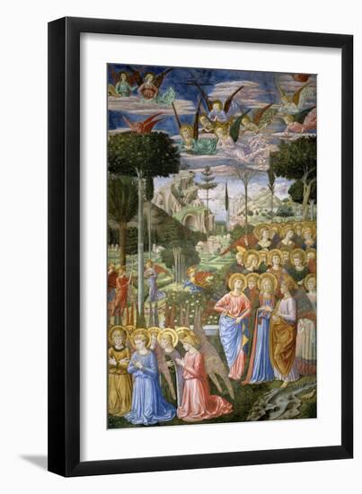 Angels in a Heavenly Landscape, Right Hand Wall of Apse, Journey of the Magi Cycle, Chapel, c.1460-Benozzo di Lese di Sandro Gozzoli-Framed Giclee Print