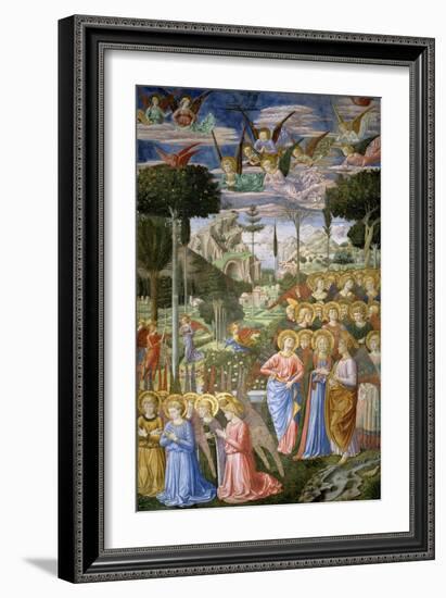 Angels in a Heavenly Landscape, Right Hand Wall of Apse, Journey of the Magi Cycle, Chapel, c.1460-Benozzo di Lese di Sandro Gozzoli-Framed Giclee Print