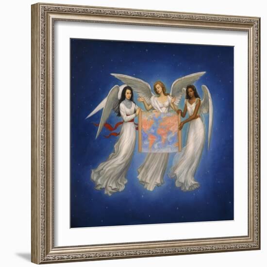 Angels with map-Edgar Jerins-Framed Giclee Print