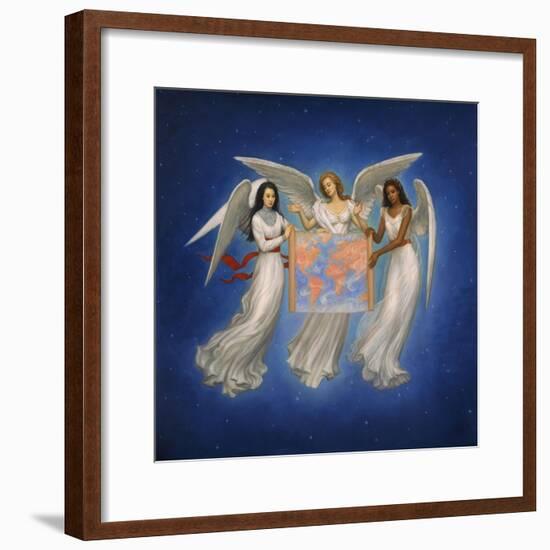 Angels with map-Edgar Jerins-Framed Giclee Print