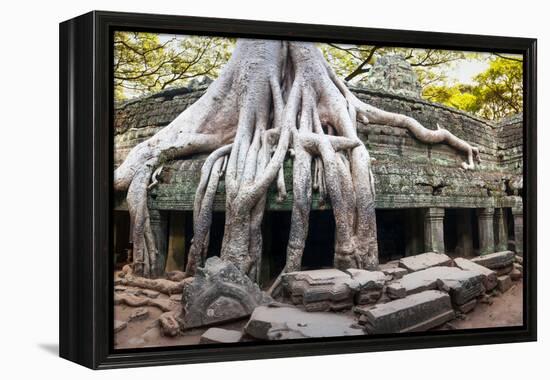 Angkor Wat Cambodia. Ta Prom Khmer Ancient Buddhist Temple in Jungle Forest. Famous Landmark, Place-SergWSQ-Framed Premier Image Canvas