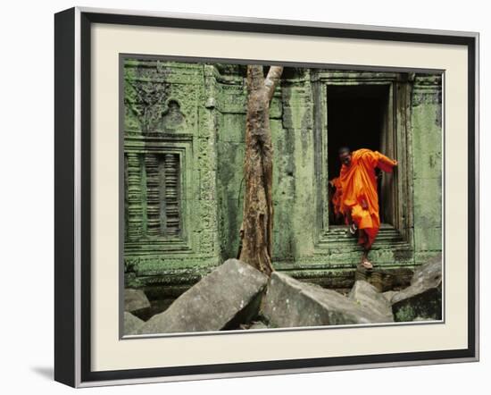 Angkor Wat Temple with Monk, Siem Reap, Cambodia-Steve Raymer-Framed Photographic Print