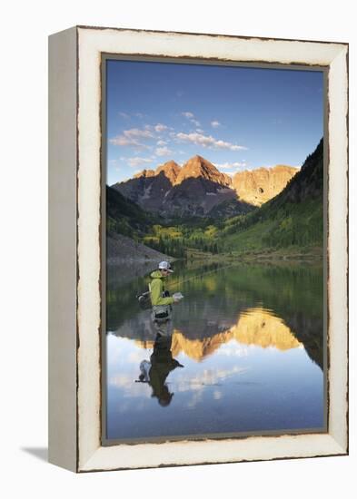 Angler Geoff Mueller Fly Fishing on a Lake in Maroon Bells Wilderness, Colorado-Adam Barker-Framed Premier Image Canvas