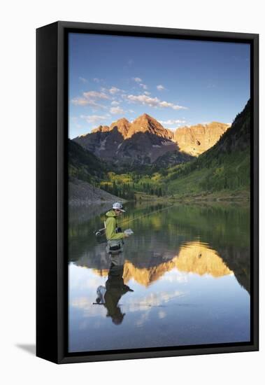 Angler Geoff Mueller Fly Fishing on a Lake in Maroon Bells Wilderness, Colorado-Adam Barker-Framed Premier Image Canvas