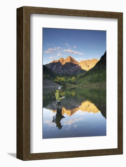 Angler Geoff Mueller Fly Fishing on a Lake in Maroon Bells Wilderness, Colorado-Adam Barker-Framed Photographic Print