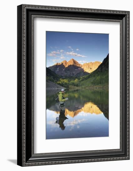 Angler Geoff Mueller Fly Fishing on a Lake in Maroon Bells Wilderness, Colorado-Adam Barker-Framed Photographic Print