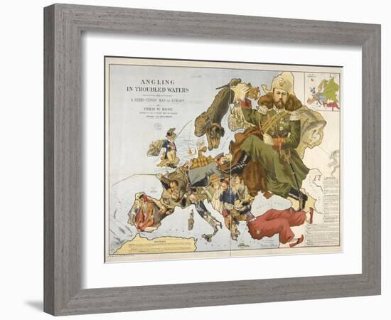 Angling in Troubled Waters, A Serio Comic Map of Europe, 1890-Frederick W Rose-Framed Giclee Print