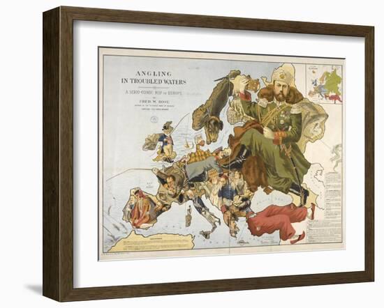 Angling in Troubled Waters, A Serio Comic Map of Europe, 1890-Frederick W Rose-Framed Giclee Print