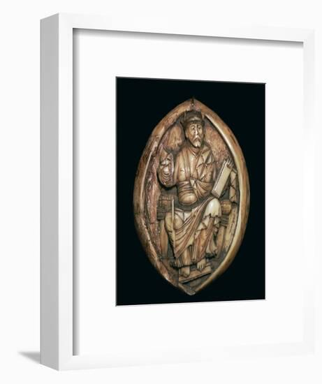 Anglo-Saxon carving of a man writing a book, 10th century. Artist: Unknown-Unknown-Framed Giclee Print