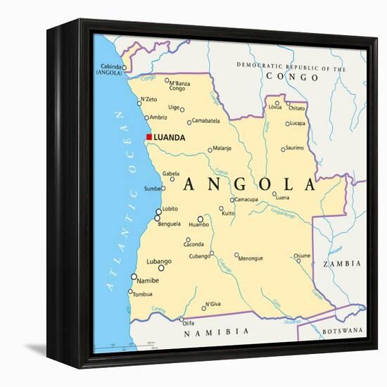 Angola Political Map-Peter Hermes Furian-Framed Stretched Canvas