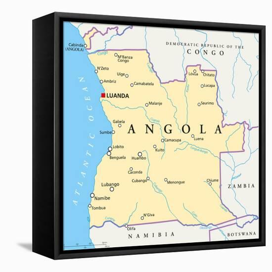 Angola Political Map-Peter Hermes Furian-Framed Stretched Canvas