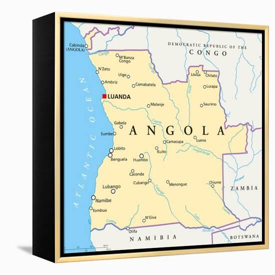 Angola Political Map-Peter Hermes Furian-Framed Stretched Canvas