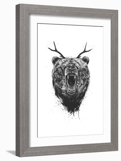 Angry Bear With Antlers-Balazs Solti-Framed Art Print