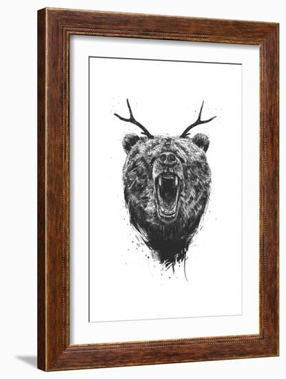 Angry Bear With Antlers-Balazs Solti-Framed Art Print