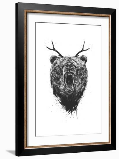 Angry Bear With Antlers-Balazs Solti-Framed Art Print