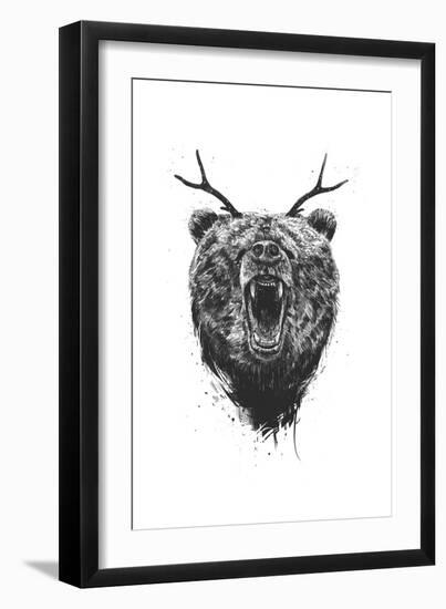 Angry Bear With Antlers-Balazs Solti-Framed Art Print