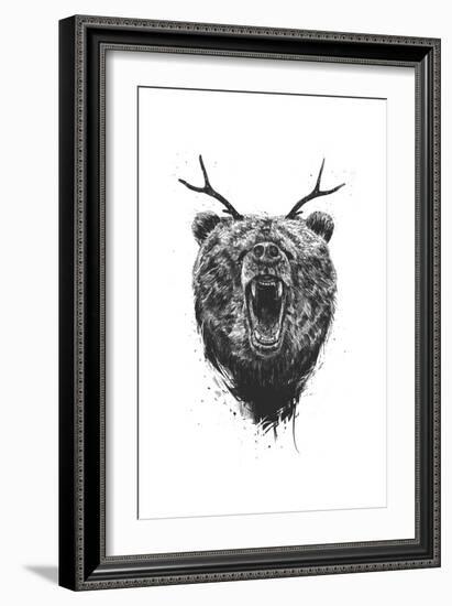 Angry Bear With Antlers-Balazs Solti-Framed Art Print