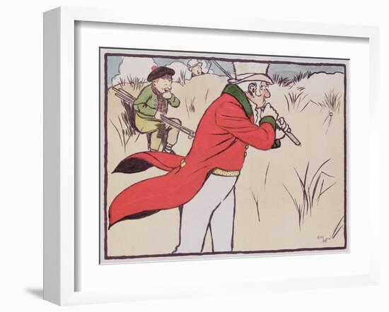 Angry Golfer Driving His Ball into the Scrub While His Caddy Tries to Stop Himself from Laughing-Cecil Charles Windsor Aldin-Framed Giclee Print