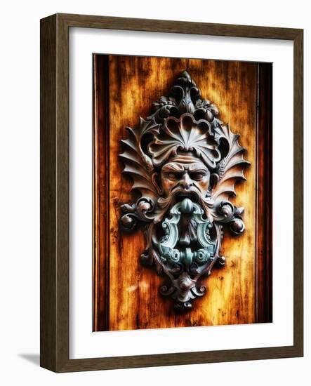 Angry Man Face Door Knocker in Florence-George Oze-Framed Photographic Print