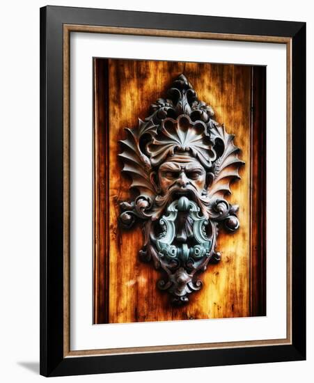 Angry Man Face Door Knocker in Florence-George Oze-Framed Photographic Print