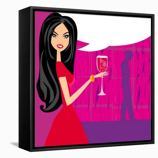 Angry Woman in Bar with Man Silhouette Drinking Cocktail-JackyBrown-Framed Stretched Canvas