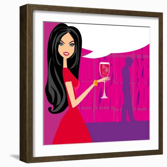 Angry Woman in Bar with Man Silhouette Drinking Cocktail-JackyBrown-Framed Art Print