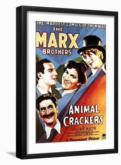 Animal Crackers, Groucho Marx, Zeppo Marx, Chico Marx, Harpo Marx, 1930-null-Framed Art Print