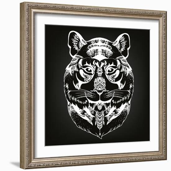 Animal Head Print for Adult Anti Stress Coloring Page. Ethnic Patterned Ornate Hand Drawn Vector Il-Anastasia Mazeina-Framed Art Print