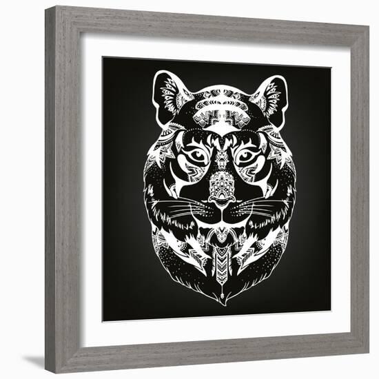 Animal Head Print for Adult Anti Stress Coloring Page. Ethnic Patterned Ornate Hand Drawn Vector Il-Anastasia Mazeina-Framed Art Print