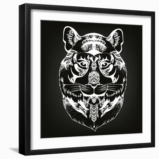 Animal Head Print for Adult Anti Stress Coloring Page. Ethnic Patterned Ornate Hand Drawn Vector Il-Anastasia Mazeina-Framed Art Print