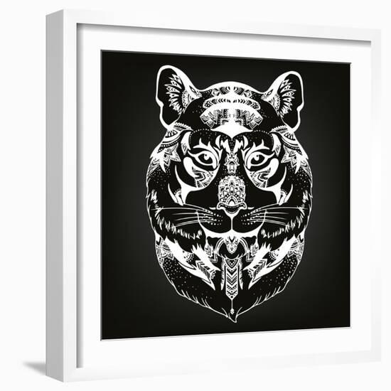 Animal Head Print for Adult Anti Stress Coloring Page. Ethnic Patterned Ornate Hand Drawn Vector Il-Anastasia Mazeina-Framed Art Print