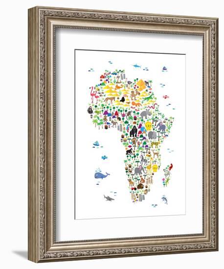 Animal Map of Africa for children and kids-Michael Tompsett-Framed Art Print