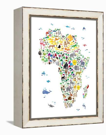 Animal Map of Africa for children and kids-Michael Tompsett-Framed Stretched Canvas