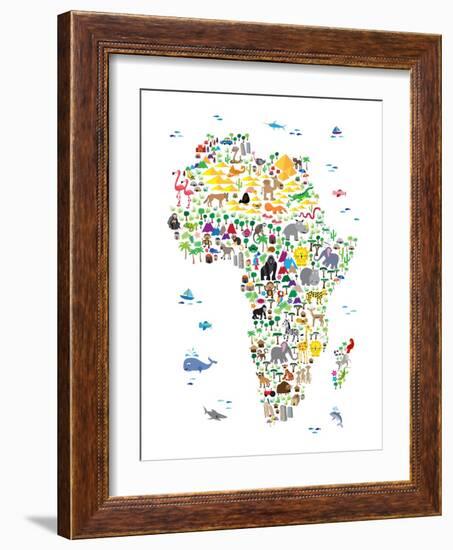 Animal Map of Africa for children and kids-Michael Tompsett-Framed Art Print