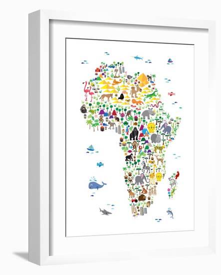 Animal Map of Africa for children and kids-Michael Tompsett-Framed Art Print