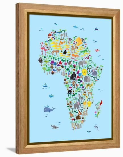 Animal Map of Africa for children and kids-Michael Tompsett-Framed Stretched Canvas