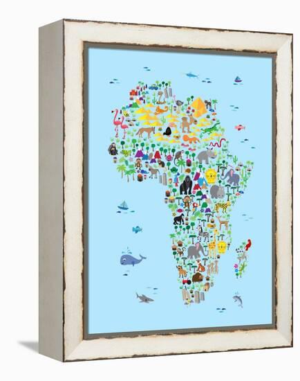 Animal Map of Africa for children and kids-Michael Tompsett-Framed Stretched Canvas