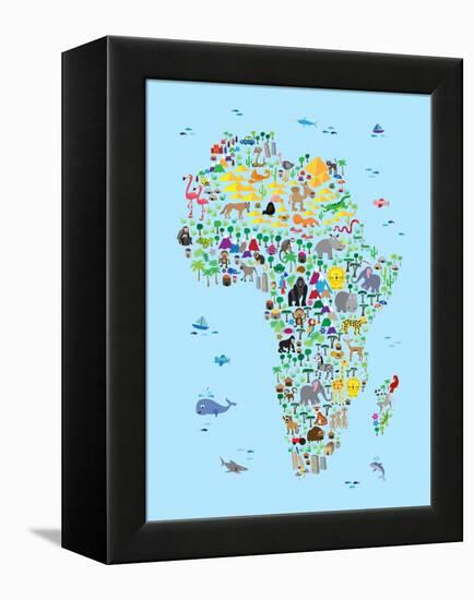 Animal Map of Africa for children and kids-Michael Tompsett-Framed Stretched Canvas