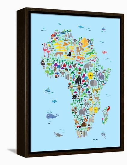 Animal Map of Africa for children and kids-Michael Tompsett-Framed Stretched Canvas