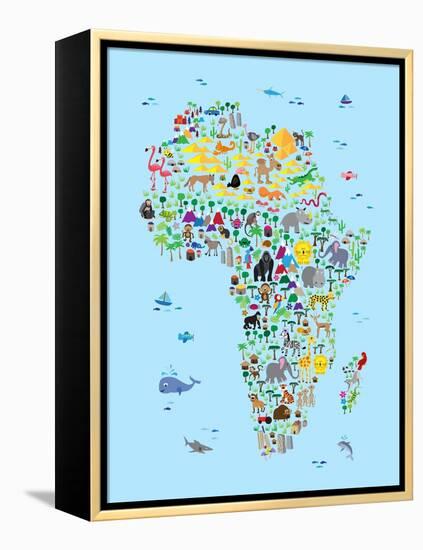 Animal Map of Africa for children and kids-Michael Tompsett-Framed Stretched Canvas