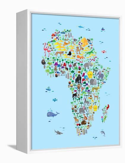 Animal Map of Africa for children and kids-Michael Tompsett-Framed Stretched Canvas