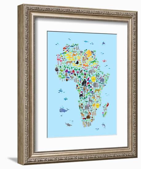 Animal Map of Africa for children and kids-Michael Tompsett-Framed Art Print