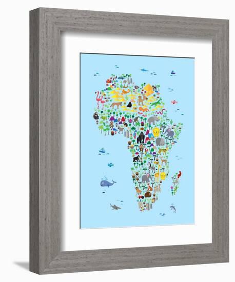 Animal Map of Africa for children and kids-Michael Tompsett-Framed Art Print